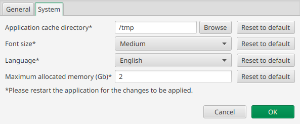 System preferences panel