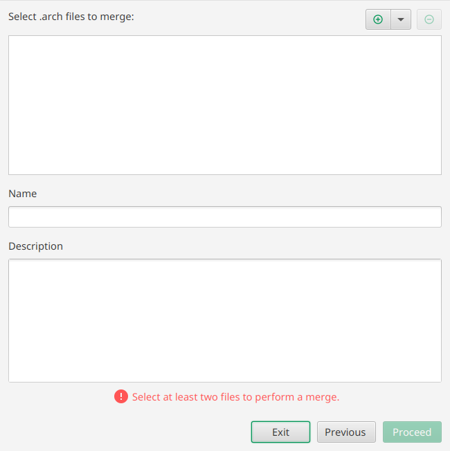 Merging files panel in welcome screen