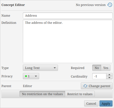 View of the concept editor