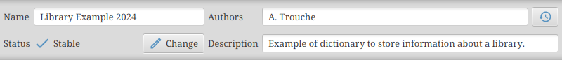 View of the dictionary metadata panel