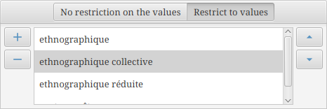 View of the restricted values panel