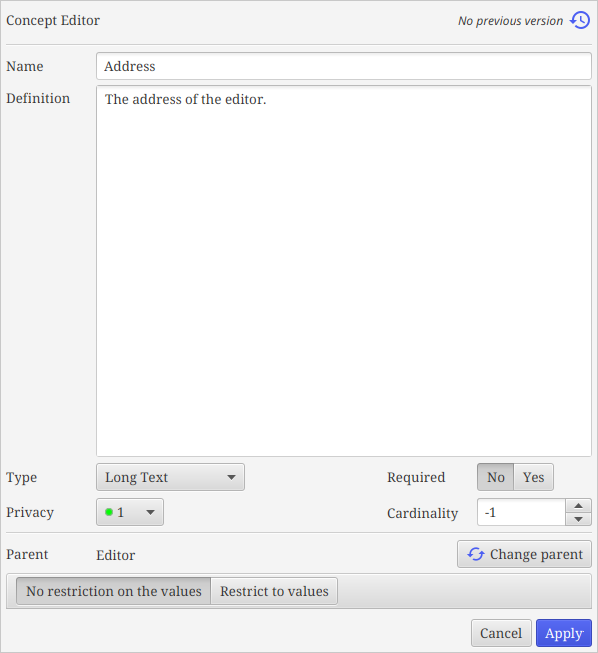 View of the concept editor