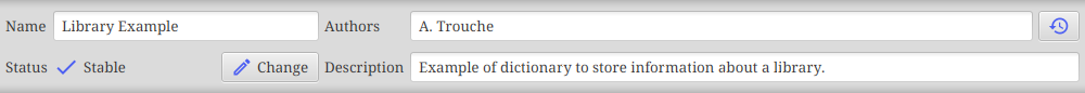 View of the dictionary metadata panel