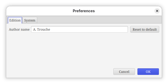 Edition preferences panel