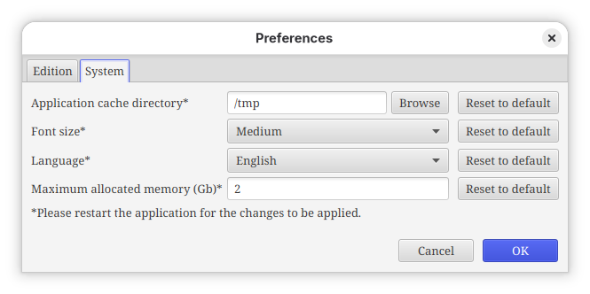 System preferences panel